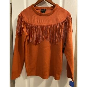 NWT Wrangler Retro Suede Fringe Accent Orange Sweater Women’s Size Small